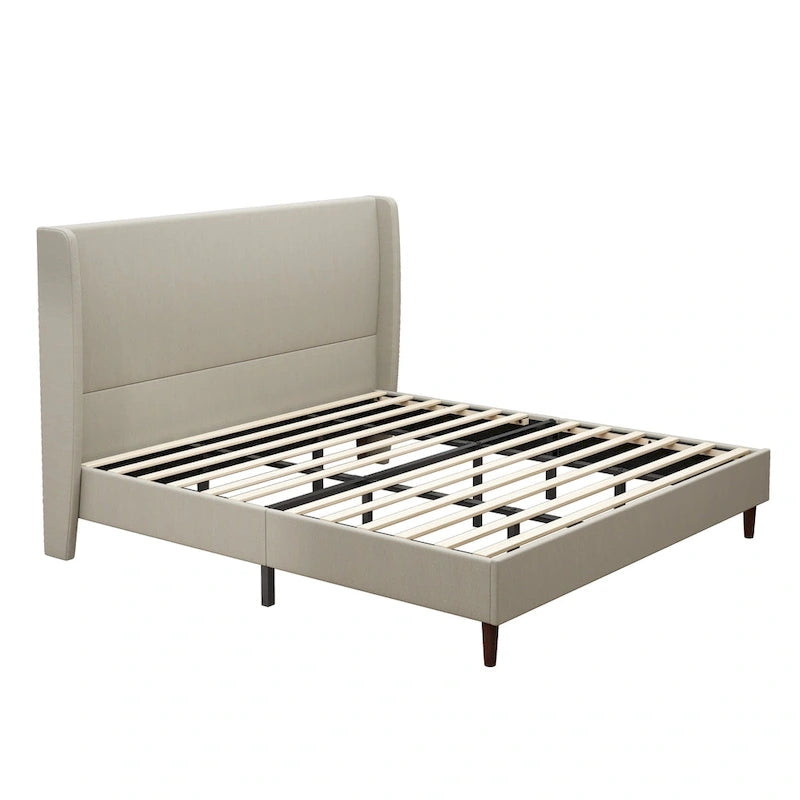 Lit plateforme en lin beige, très grand, capacité de 227 kg