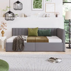 Lit de repos capitonné en lin gris avec rangement – Lit double, 2 places