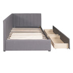 Lit de repos capitonné en lin gris avec rangement – Lit double, 2 places