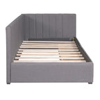 Lit de repos capitonné en lin gris avec rangement – Lit double, 2 places