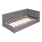 Lit de repos capitonné en lin gris avec rangement – Lit double, 2 places