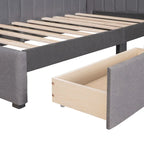 Lit de repos capitonné en lin gris avec rangement – Lit double, 2 places