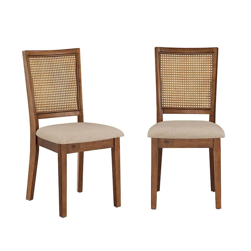 Chaises de salle à manger en rotin et lin beige naturel, lot de 2