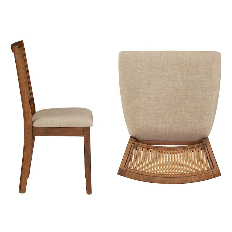 Chaises de salle à manger en rotin et lin beige naturel, lot de 2