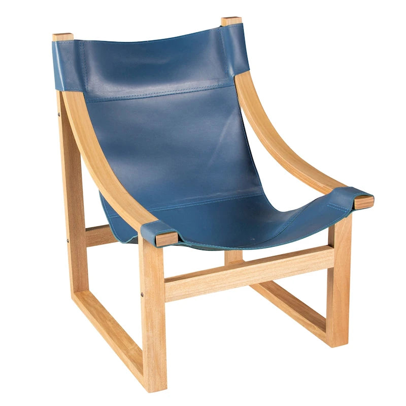 Fauteuil inclinable accent, cuir et chêne, pour 1 personne – naturel/bleu cobalt/noir