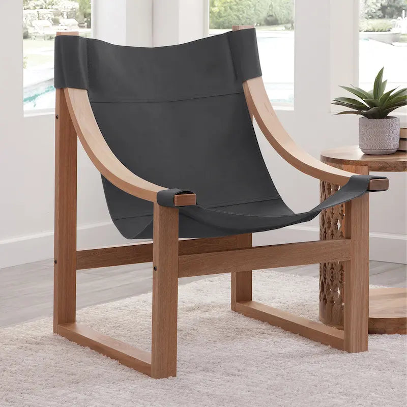 Steve Silver Logan Top Grain Leather and Solid Wood Sling Accent Chair