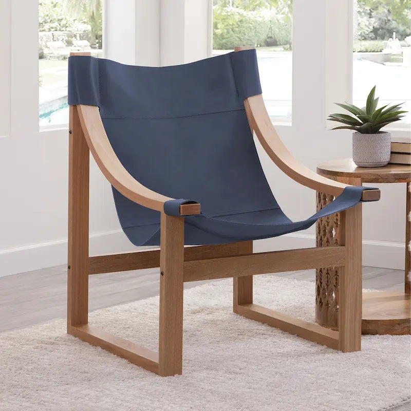 Fauteuil inclinable accent, cuir et chêne, pour 1 personne – naturel/bleu cobalt/noir