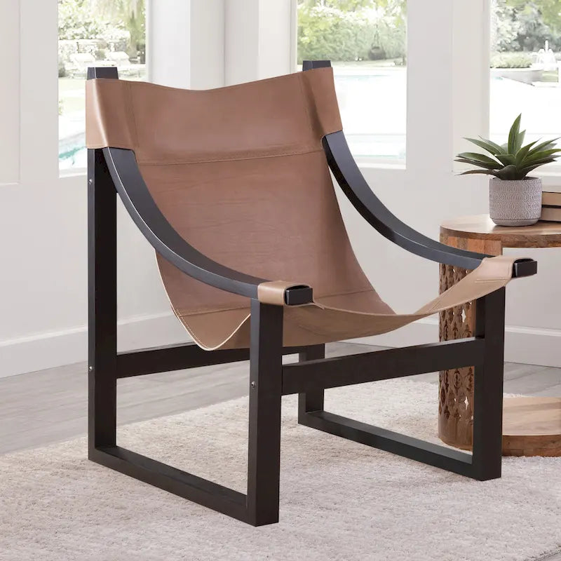 Fauteuil inclinable accent, cuir et chêne, pour 1 personne – naturel/bleu cobalt/noir