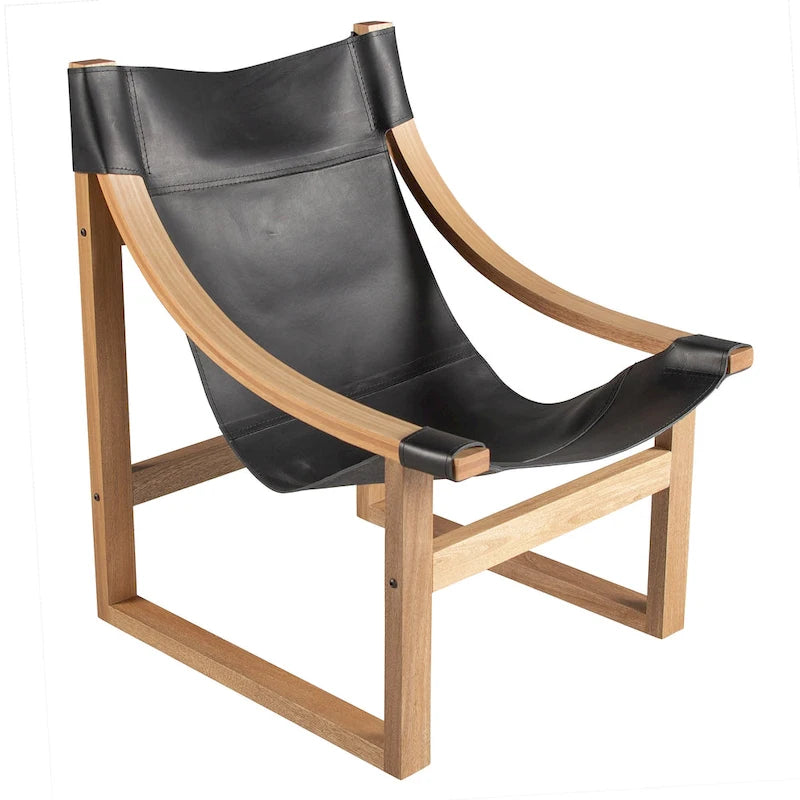 Fauteuil inclinable accent, cuir et chêne, pour 1 personne – naturel/bleu cobalt/noir