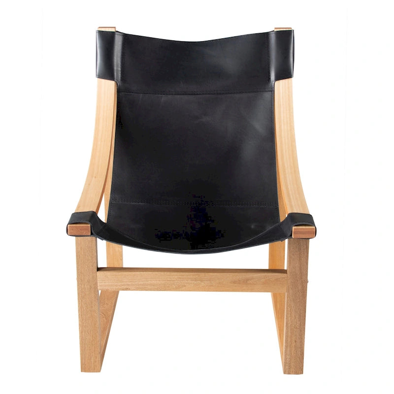 Fauteuil inclinable accent, cuir et chêne, pour 1 personne – naturel/bleu cobalt/noir