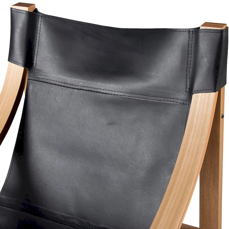 Fauteuil inclinable accent, cuir et chêne, pour 1 personne – naturel/bleu cobalt/noir