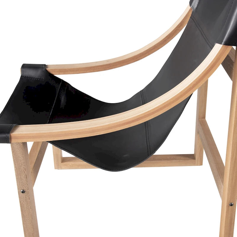 Fauteuil inclinable accent, cuir et chêne, pour 1 personne – naturel/bleu cobalt/noir