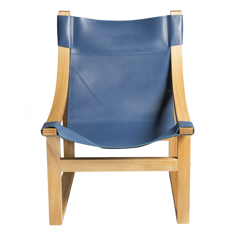 Fauteuil inclinable accent, cuir et chêne, pour 1 personne – naturel/bleu cobalt/noir