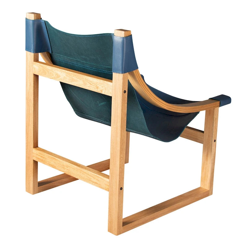Fauteuil inclinable accent, cuir et chêne, pour 1 personne – naturel/bleu cobalt/noir
