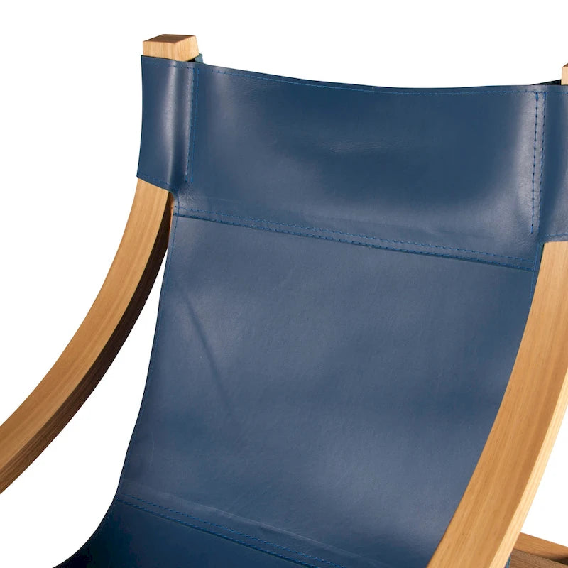 Fauteuil inclinable accent, cuir et chêne, pour 1 personne – naturel/bleu cobalt/noir
