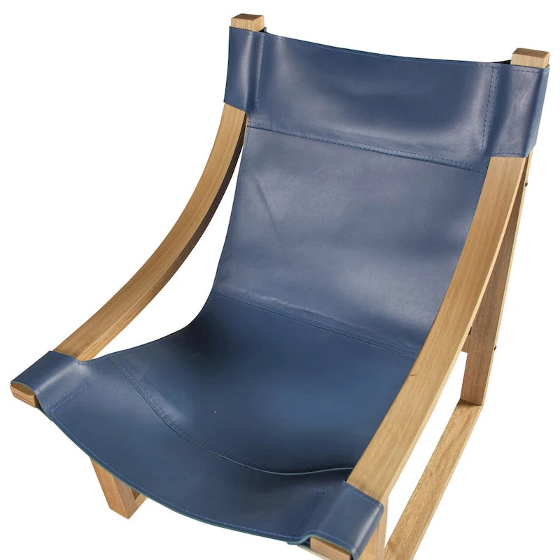 Fauteuil inclinable accent, cuir et chêne, pour 1 personne – naturel/bleu cobalt/noir