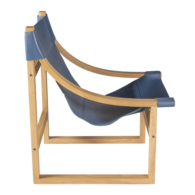 Fauteuil inclinable accent, cuir et chêne, pour 1 personne – naturel/bleu cobalt/noir