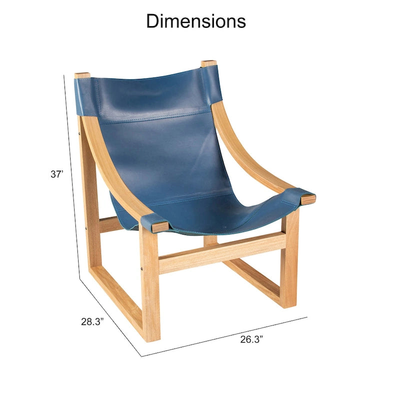 Fauteuil inclinable accent, cuir et chêne, pour 1 personne – naturel/bleu cobalt/noir