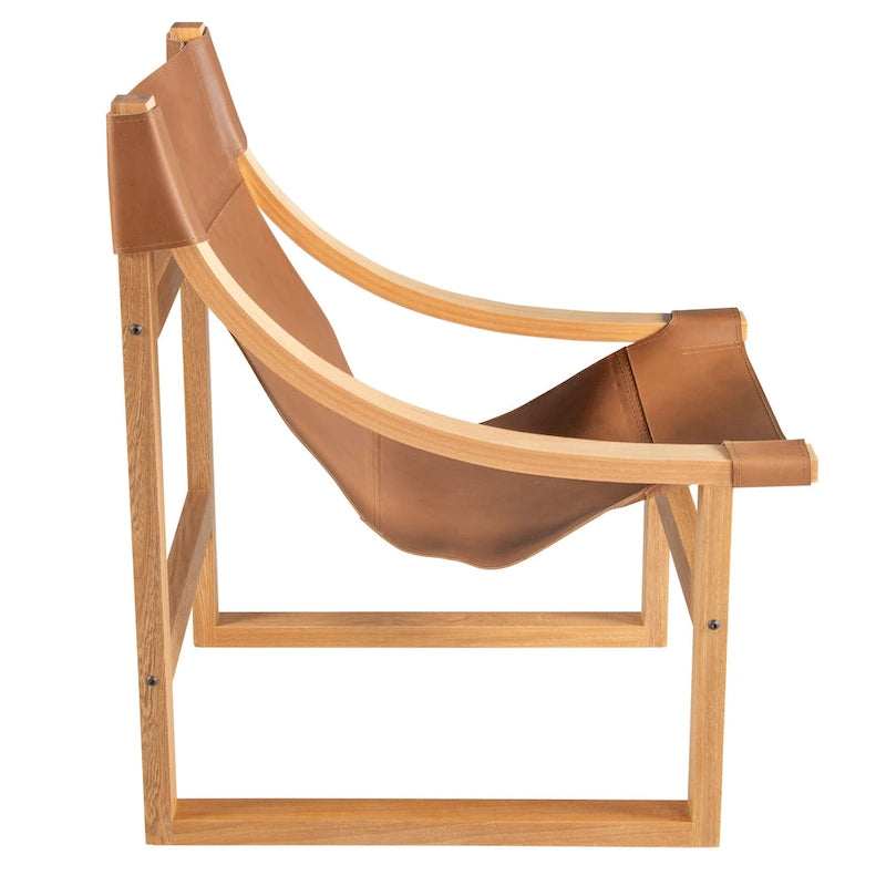 Fauteuil inclinable accent, cuir et chêne, pour 1 personne – naturel/bleu cobalt/noir