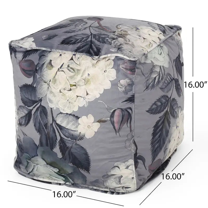 Pouf Cube Imprimé Floral — Noir / Gris, 1 place
