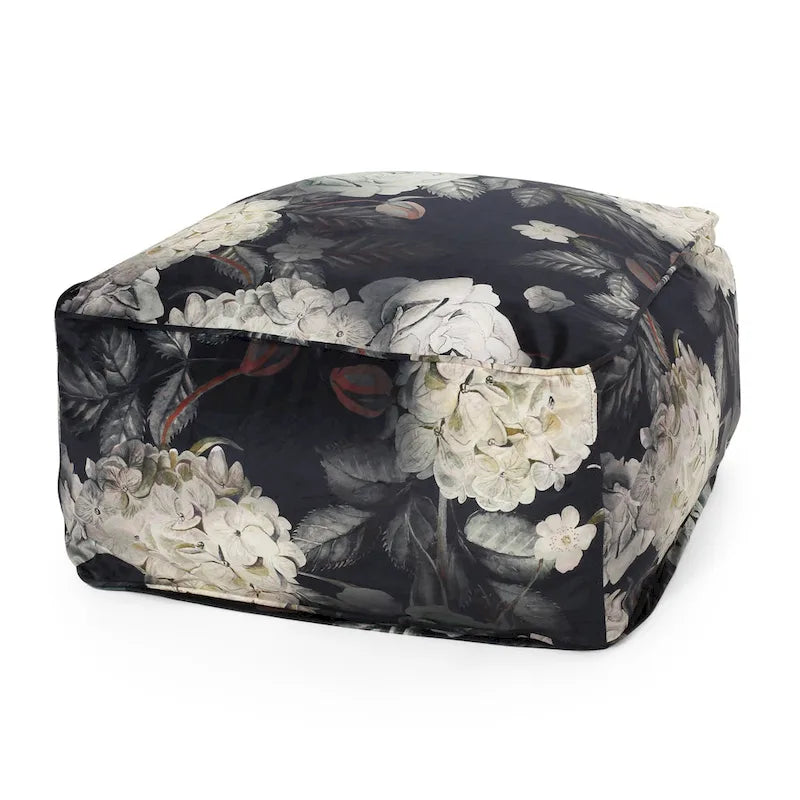 Pouf Cube Imprimé Floral — Noir / Gris, 1 place