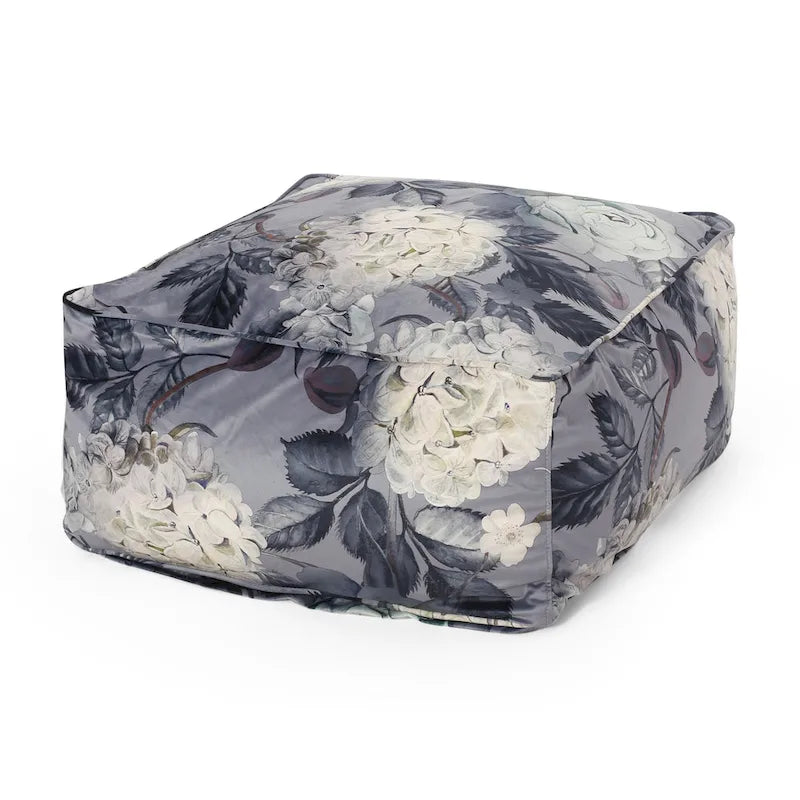 Pouf Cube Imprimé Floral — Noir / Gris, 1 place