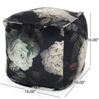 Pouf Cube Imprimé Floral — Noir / Gris, 1 place