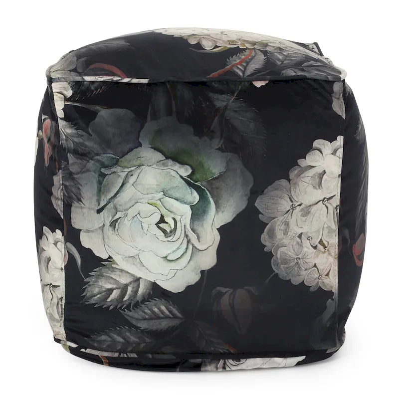 Pouf Cube Imprimé Floral — Noir / Gris, 1 place