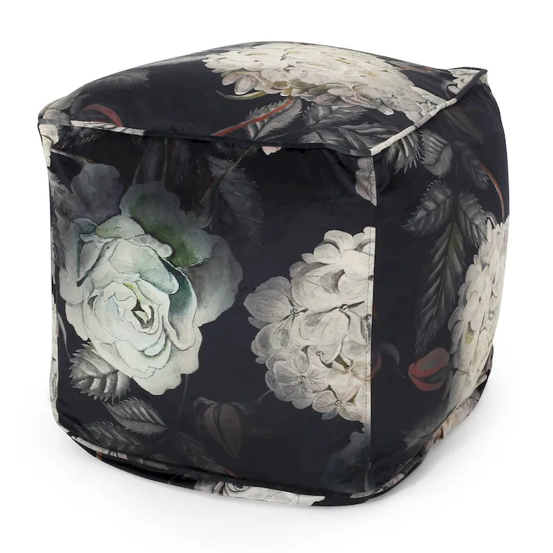 Pouf Cube Imprimé Floral — Noir / Gris, 1 place