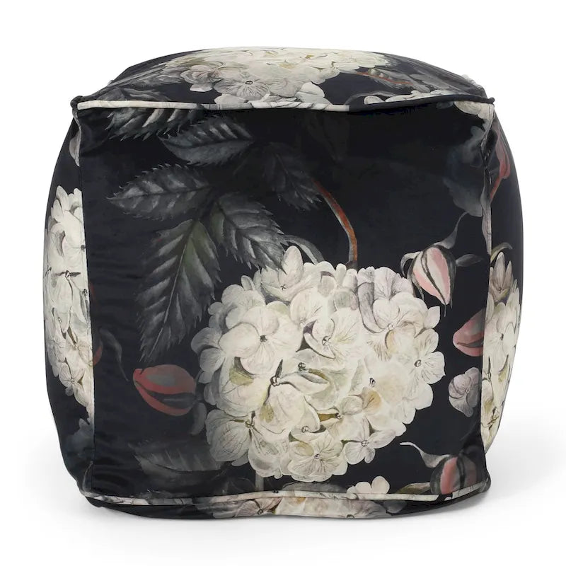 Pouf Cube Imprimé Floral — Noir / Gris, 1 place
