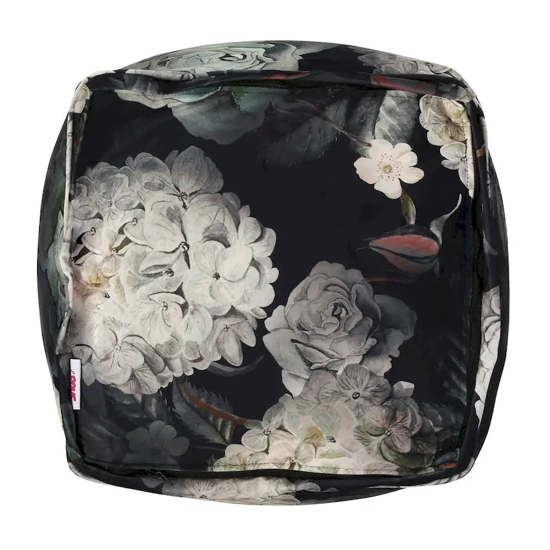 Pouf Cube Imprimé Floral — Noir / Gris, 1 place