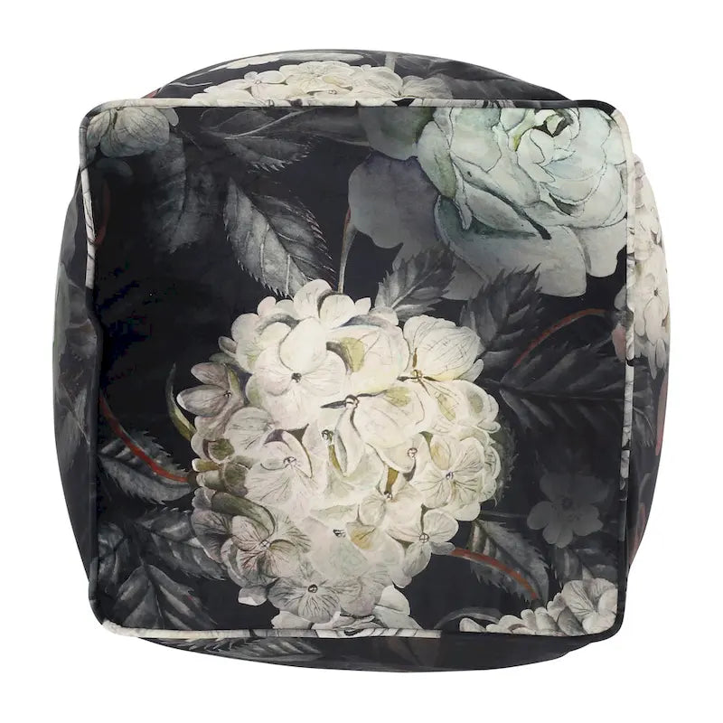 Pouf Cube Imprimé Floral — Noir / Gris, 1 place