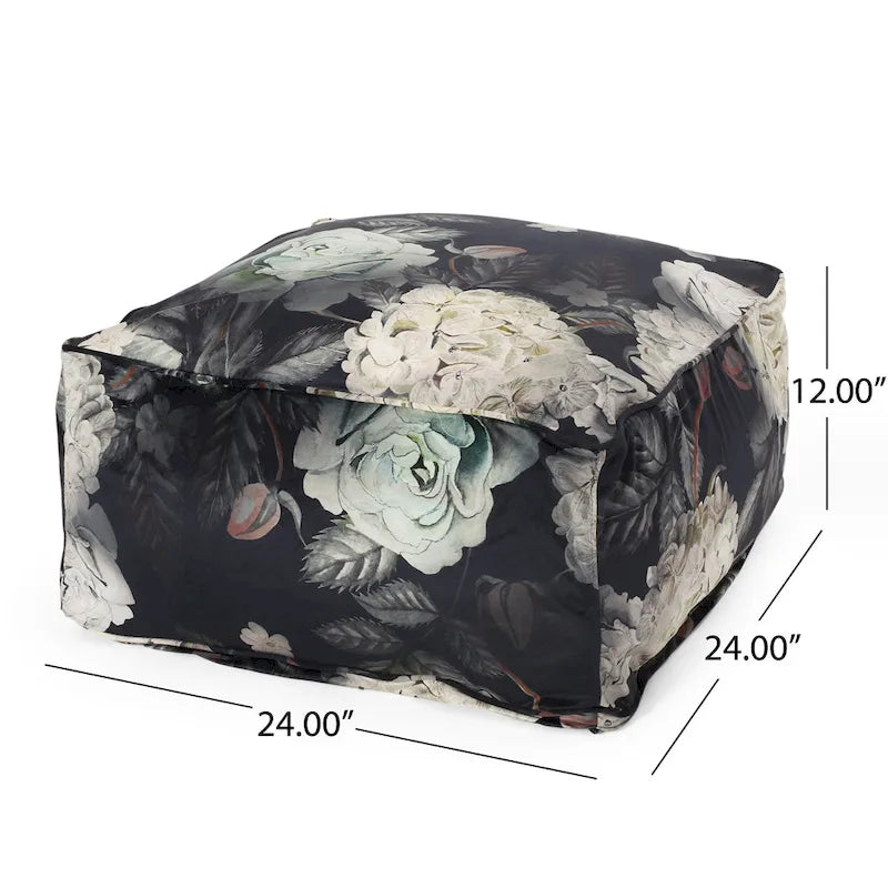 Pouf Cube Imprimé Floral — Noir / Gris, 1 place