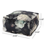 Pouf Cube Imprimé Floral — Noir / Gris, 1 place