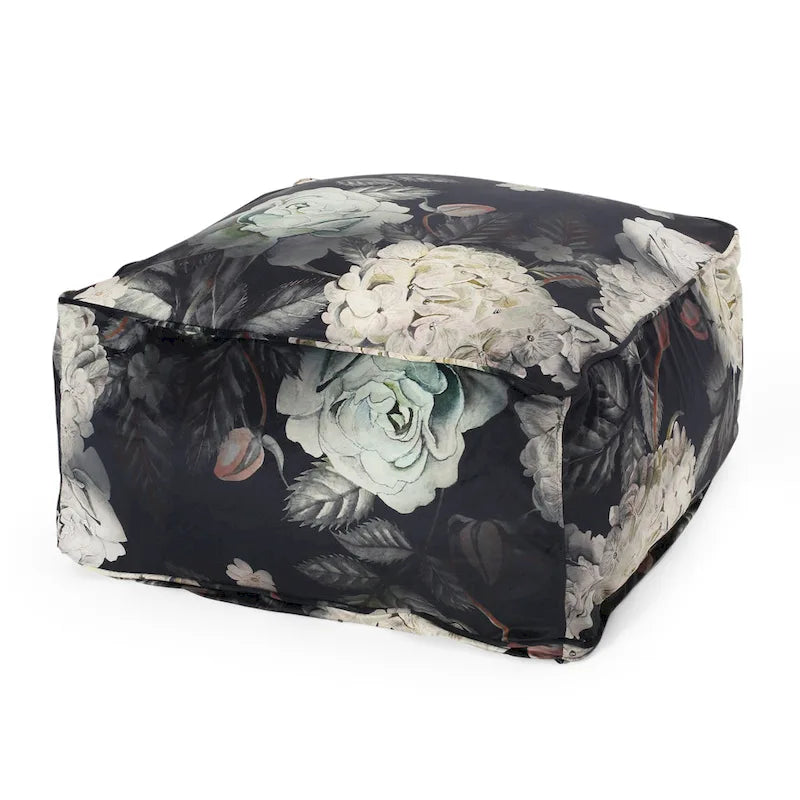 Pouf Cube Imprimé Floral — Noir / Gris, 1 place