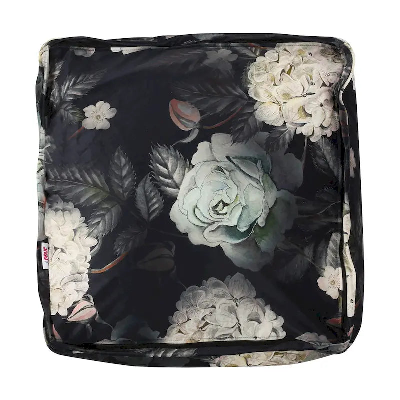 Pouf Cube Imprimé Floral — Noir / Gris, 1 place