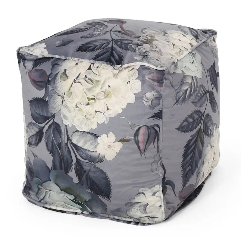 Pouf Cube Imprimé Floral — Noir / Gris, 1 place