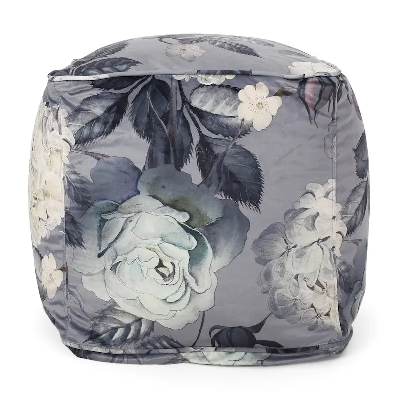 Pouf Cube Imprimé Floral — Noir / Gris, 1 place