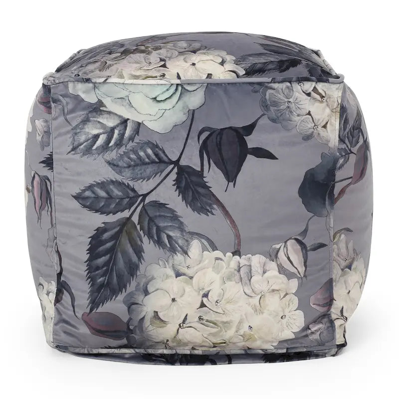 Pouf Cube Imprimé Floral — Noir / Gris, 1 place