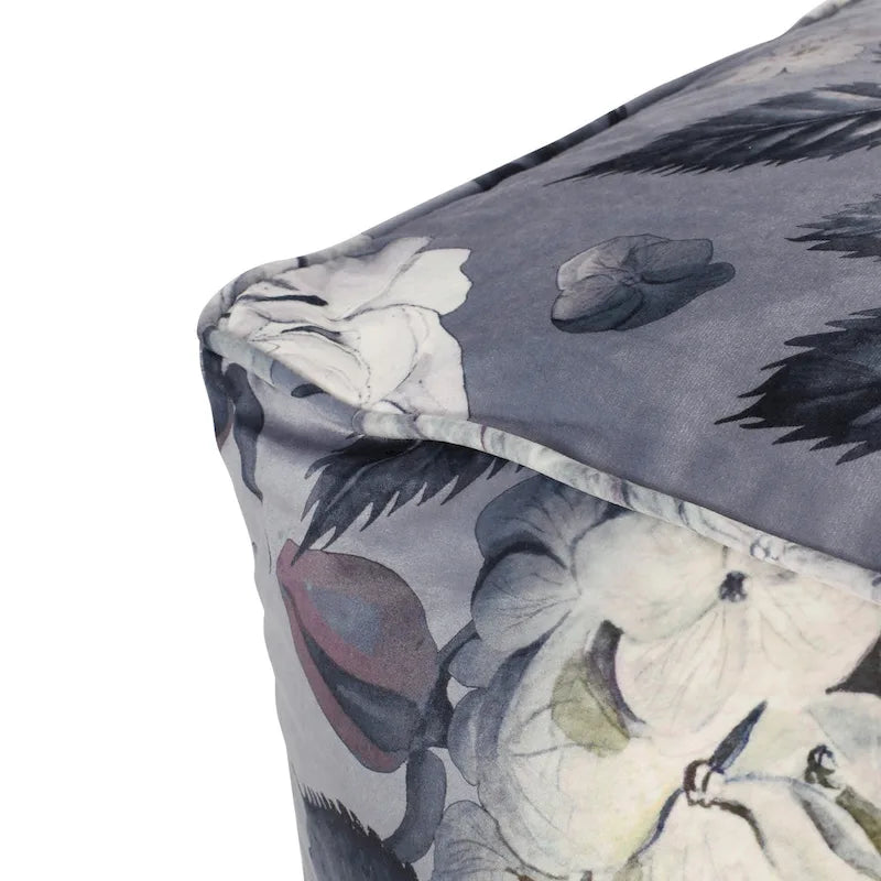 Pouf Cube Imprimé Floral — Noir / Gris, 1 place