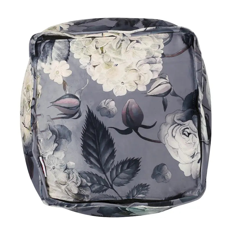 Pouf Cube Imprimé Floral — Noir / Gris, 1 place
