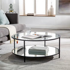 Table basse ronde en verre à 2 niveaux — Miroir / Marbre / Doré, 2 à 4 places