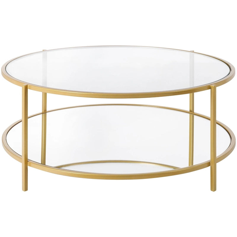 Table basse ronde en verre à 2 niveaux — Miroir / Marbre / Doré, 2 à 4 places