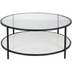 Table basse ronde en verre à 2 niveaux — Miroir / Marbre / Doré, 2 à 4 places