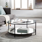 Table basse ronde en verre à 2 niveaux — Miroir / Marbre / Doré, 2 à 4 places