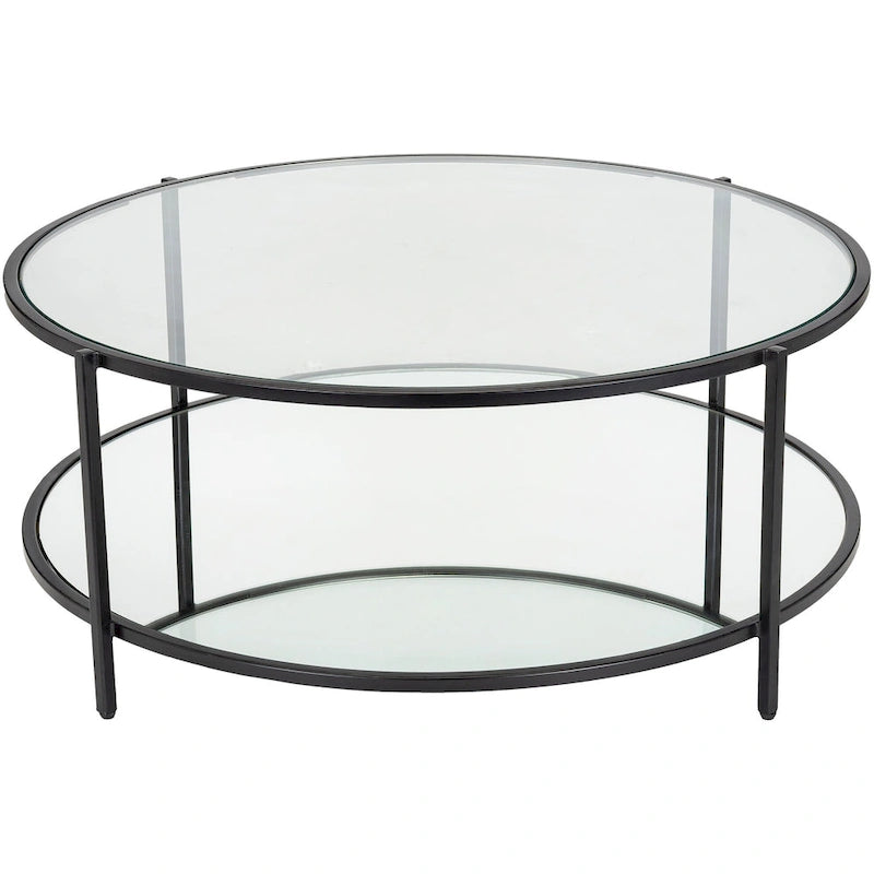 Table basse ronde en verre à 2 niveaux — Miroir / Marbre / Doré, 2 à 4 places