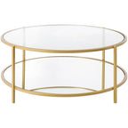 Table basse ronde en verre à 2 niveaux — Miroir / Marbre / Doré, 2 à 4 places