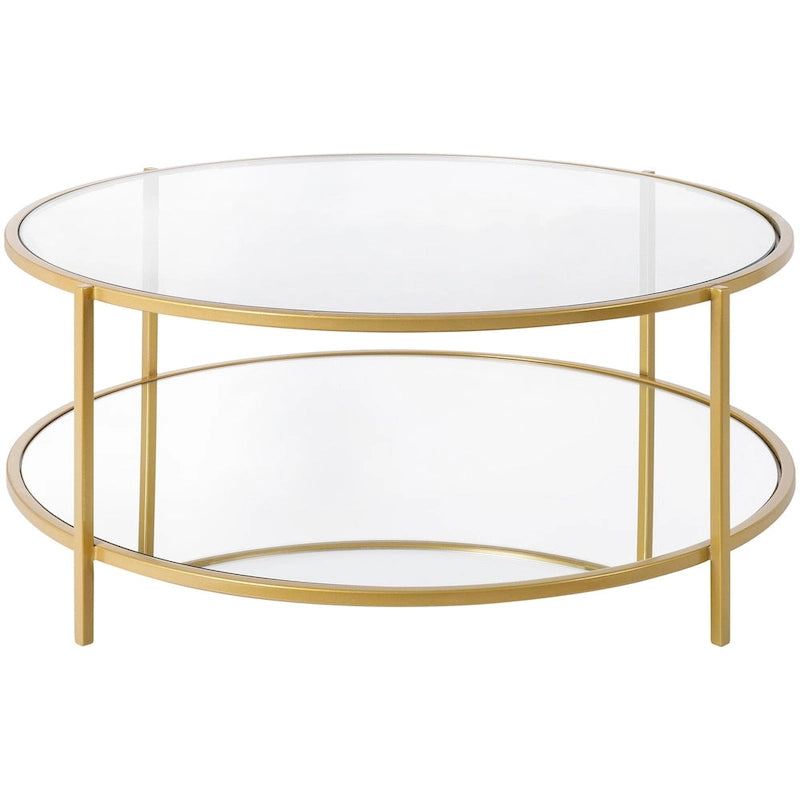 Table basse ronde en verre à 2 niveaux — Miroir / Marbre / Doré, 2 à 4 places
