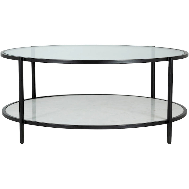 Table basse ronde en verre à 2 niveaux — Miroir / Marbre / Doré, 2 à 4 places