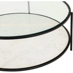 Table basse ronde en verre à 2 niveaux — Miroir / Marbre / Doré, 2 à 4 places